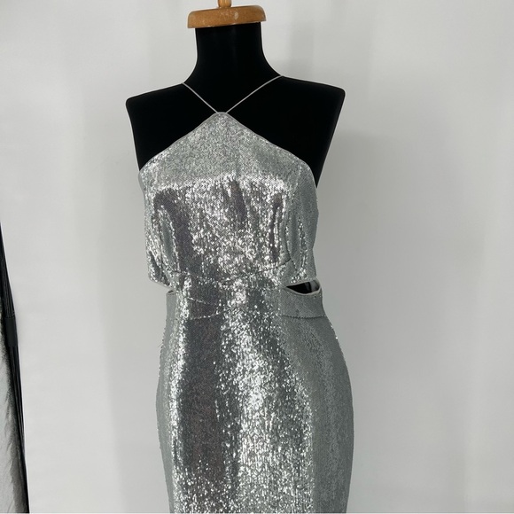 Aidan Mattox Halter Cut Out Maxi‎ Sequin Dress - Picture 4 of 16
